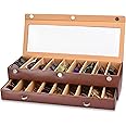 essart faux leather Sunglasses eyeglass Box Organizer Holder Case with 18 Slots for Sunglasses Snakebit Tan Color