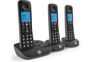 BT Essential Cordless Landline House Phone, Nuisance Call Blocker, Call Block button, Answer Machine, Trio Handset Pack