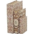 Deco 79 Faux Leather Decorative Box Faux Storage Book Book Shaped Boxes with Cream Floral Patterns, Set of 3 Decorative Keepsake Boxes 12", 9", 6"H, Orange