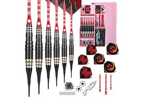 CareGames 6 Dardos Punta Plastico para Diana Electrónica, Dardos Diana Electronica de Profesionales con 12 Plumas de 4 Patrones,50 Puntas,9 Ejes de PC,2 Protectores de Plumas y Herramienta de Dardos