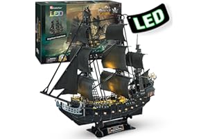 CubicFun Puzzle 3D LED 68 CM Black Pearl - Maquette de Bateau de la Queen Anne's Revenge, Cadeau d'anniversaire pour Adulte, 340 Pièces