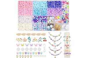 LIANGDING Zestaw koralików do bransoletek dla dziewczynek, 605 sztuk DIY, 6/8 mm kolorowe zawieszki z jednorożcem syrenka, biżuteria dla dziewczynki, pomysły na prezenty 5-12 lat na urodziny, Boże Narodzenie