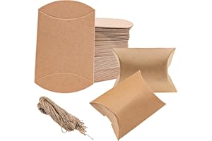 KYYLZ 50 Pezzi Scatole Cuscini Natale Carta Kraft Vintage,Scatole di Carta Natale Caramelle Kraft per Regalocon Corda,Scatoline Portaconfetti Kraft,Applica a Festa Laurea Matrimonio Compleanno Regalo