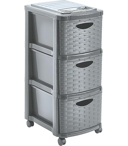 Commodes Pour Enfants EDA PLASTIQUE Tour De Rangement - 3 Tiroirs 14 L Décor Stone Avec Chariot De Rangement à Roulettes