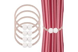 JIZZU 4 Stück Magnetische Vorhang Raffhalter,Exquisite Perlenkugelform Gardinen Raffhalter, Golden Raffhalter für Vorhänge, geeignet für Wohnzimmer, Schlafzimmer, Esszimmer, Büro