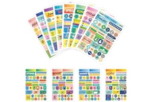 MultiValue Naklejki do planera, 12 arkuszy, kolorowe, estetyczne naklejki, kreatywny plan, ikony, dziennik, naklejki z miesięcznym urlopem, niezbędne akcesoria do planera, kalendarza (12)