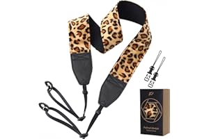Padwa Lifestyle Velvet Camera Strap - 2" Full Grain Leather Head Camera Straps for All Cameras, Binoculars and Drone Remote Control, Complimentary 2 Pcs Quick Release Clips - Leopard Print