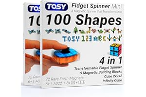 TOSY Magnet Fidget Spinner Mini - 8 blocks, 3in1 Toy: Transformable Fidget Spinner, Infinity/Puzzle Cube, Christmas Stocking Stuffers Gift for Kids/Adults, STEM Sensory Stress Relief Toy, 2-pack