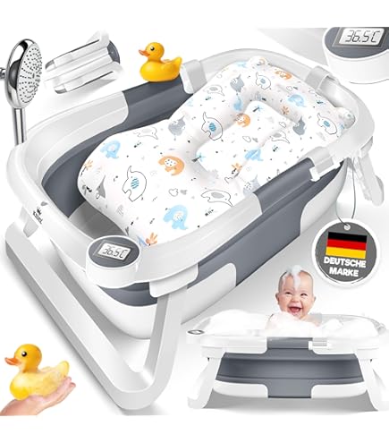 Leogreen Opvouwbaar babybad met badkussen, babybad met draagbare