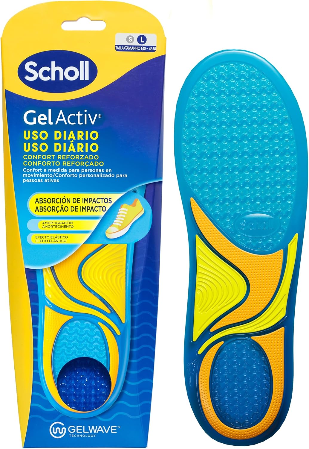 Scholl GelActiv Uso Diario Plantillas de Gel con Memory Foam para Hombre-Antifatiga, Amortiguación Avanzada, Espuma Viscoelástica y GelWave, Compatibles todo tipo de Botas o Zapatillas, Talla 40-46.5
