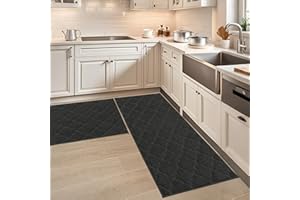 COSY HOMEER Alfombra de Cocina Antideslizante Lavable, Set de 2 Unidades (61 x 90 cm + 61 x 152 cm), Alfombra para Pasillo y Cocina, Ideal para Sala de Estar, Negro