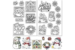 craspire 2 Feuille de Tampons Réutilisables en Silicone Transparent Motif Bonhomme de Neige Flocon de Neige Père Noël pour Scrapbooking Gaufrage Décoration D'Album Loisirs Créatifs