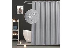 EurCross Duschvorhang 180x200 Grau Wasserdicht Duschvorhänge, Textil Polyester Waffel Stoff Waschbar Badvorhang, Antischimmel Antibakteriell mit 12 Duschvorhang Ringe