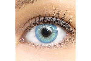 GLAMLENS Lenti a contatto colorate Jasmin Blue - azzurre - mensili - con porta lenti a contatto -blu naturali in silicone idrogel - 2 pezzi - DIA 14.0 - senza correzione 0.00 diottrie lente a contatto