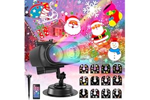 MACCHIATTO Projektor Weihnachten Außen, 2-in-1 Hologramm Projektor mit 12 Folien 8 Mustern 10 Farben Welleneffekt, Wasserdicht Projektionslampe mit Timer für Weihnachten Fensterdekor