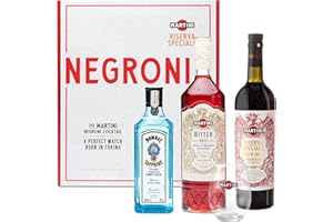 The Martini Negroni Cocktail Kit, Gift Box featuring Martini Riserva Rubino 750ml, Martini Riserva Bitter 700ml, Bombay Sapphire Gin 350ml and a Martini Branded Glass Tumbler, 11 Servings