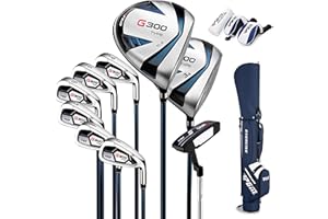 PGM G300 - Juego completo de palos de golf para hombre, titanio #1, híbrido con sesgo de tracción, juego de hierro de alta resistencia, putter de alto perdón, con bolsa de soporte (diestros, 9 palos
