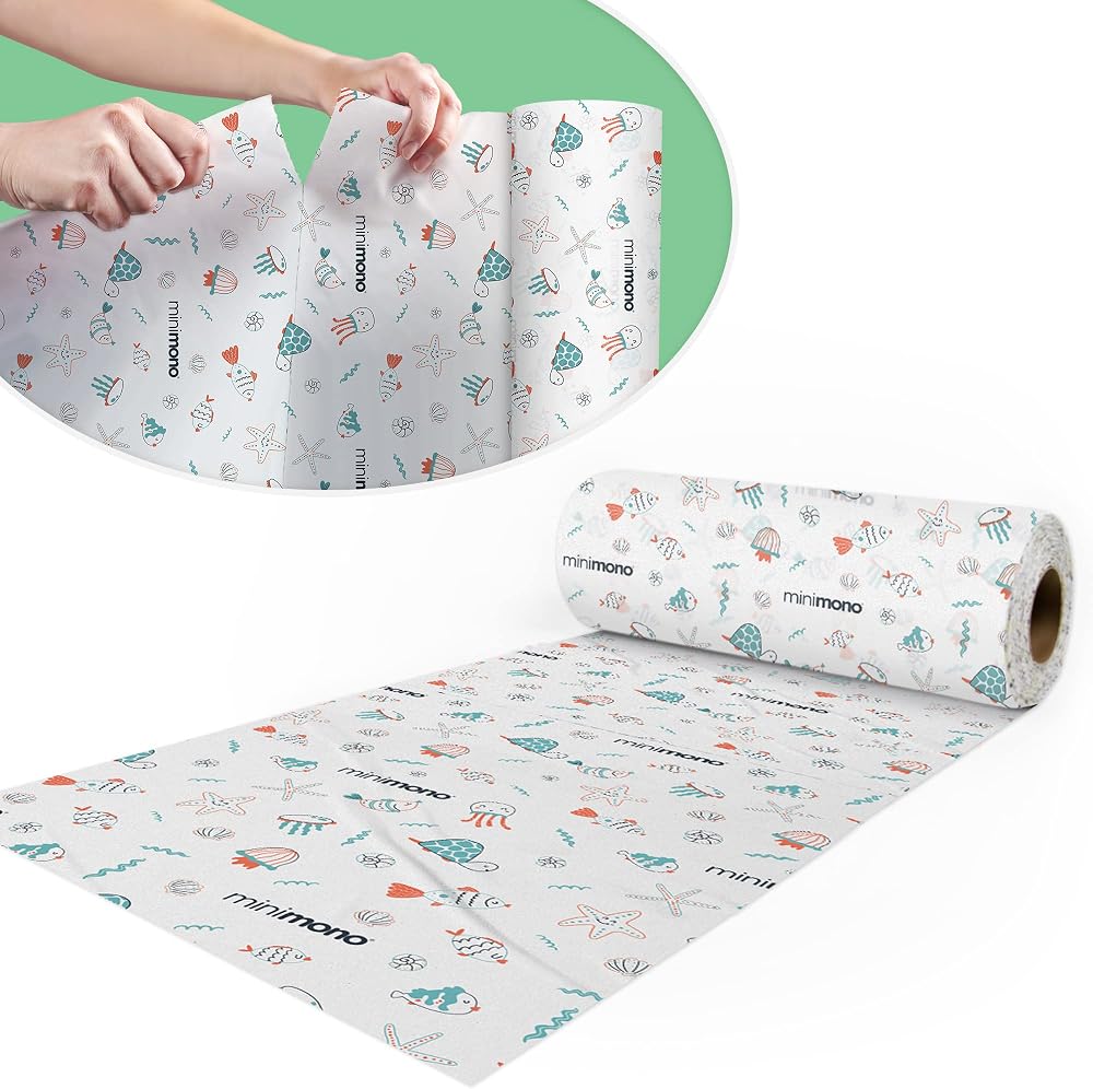 Minimono Mama Sandalyesi Altında Bebek Sıçrama Matı - 10 Adet Tek Kullanımlık ve Su Geçirmez Sıçrama Paspasları - 101,6 cm x 119,4 cm Piknik, Sanat ve El Sanatları için Çok Amaçlı Etkinlik Matı