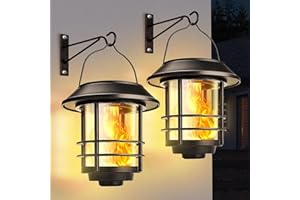 YIKANWEN Lanterne Solaire Extérieure LED,2 Pièces Lanternes Solaires Extérieures avec Effets de Flamme Réalistes,Lanterne d'extérieur Imperméable IP65 pour Jardin,Balcon,Porche,Terrasse,Cadeau