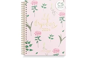 Burde Agenda 2024 Life Organizer Rose | 1 january 2024 au 5 january 2025 | 23x19 cm | En français | Agenda Semainier 2024 | Agenda 2024 journalier