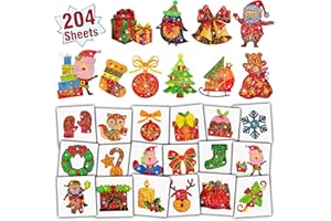 Leesgel Christmas Glitter Tattoos for Kids, 204 Sheets Individually Wrapped Temporary Tattoos for Christmas Stocking Fillers Stickers, Xmas Tree Decorations Toys Ornaments Gifts Party Supplies Crafts