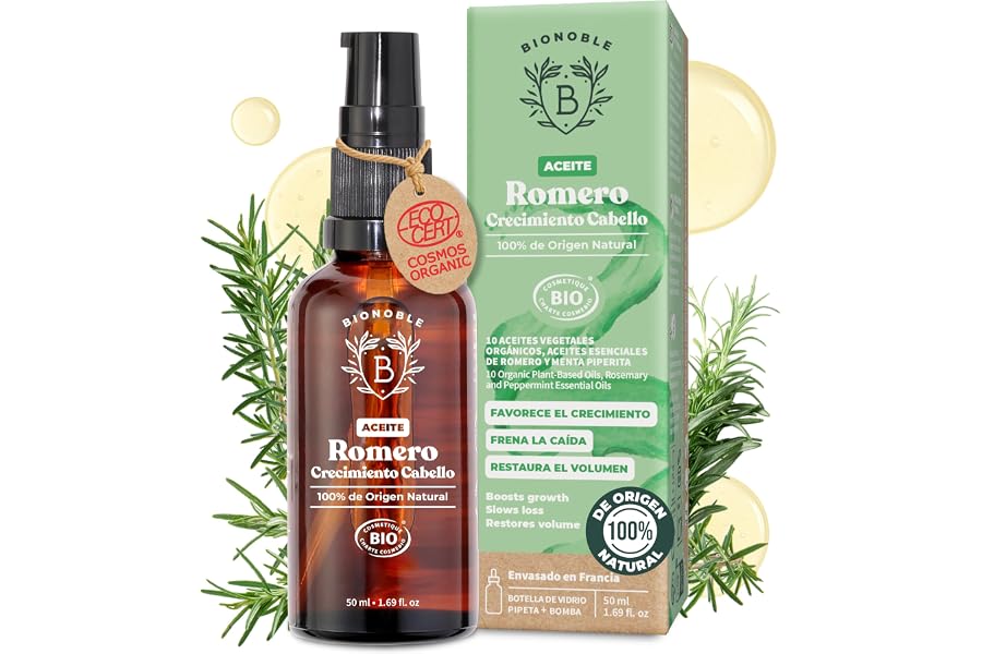 BIONOBLE Aceite de Romero para el Cabello Orgánico - Estimula Crecimiento Pelo, Nutre el Cuero Cabelludo - Aceite Esencial de