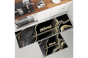 PQCXXA Washable Rubber Backing - Set di 2 tappeti da cucina, per cucina, lavanderia, soggiorno (marmo 1, 40 x 120 cm + 40 x 60 cm)