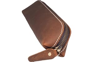 BAWAKO Piórnik z wysokiej jakości skóry, kompaktowe, piękne etui na długopisy, ręcznie wykonane z zamkiem błyskawicznym, dla studentów, kosmetyczki, kosmetyczka, brązowy, L22, kosmetyczka