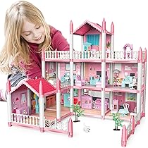 DeAO Casa Delle Bambole Sogno Rosa Con 2 Principesse, Arredi E Giardino | Regalo 2-8 Anni