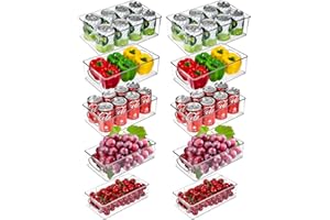 PERMUST 10PCS Hochwertige Kühlschrank Organizer, Stapelbare Küchen Organizer, Aufbewahrungsbox Organizer Durchsichtig Behälter für Speisekammer, Gefrierschrank, und Deckenmontage