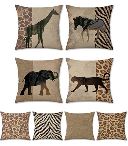 Set di 2 federe per cuscini con stampa leopardata 50,8 x 50,8 cm, morbide federe decorative per divano, safari, animali selvatici, grigie, bianche, federe decorative per esterni