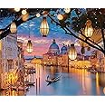 WOWDECOR Paint by Numbers Kits for Adults Kids, Diy Oil Painting - Light Lamp City Landscape 16x20 inch (Framed)