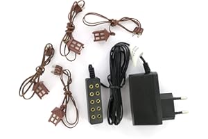 Ferrari & Arrighetti Transformador de Corriente con 5 enchufes de luz Fija (3,5 V) + 4 farolillos para el Belén - Colección Bertoni