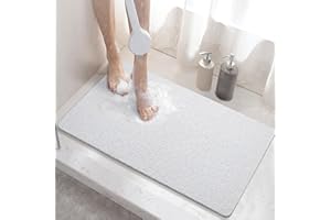 HITSLAM Mata prysznicowa, antypoślizgowa mata łazienkowa z odpływem, miękka mata prysznicowa z PVC, do wanny, szybkoschnąca, do łazienki, biała, 60 x 40 cm