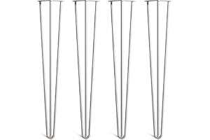 THE HAIRPIN LEG CO. [HLC] 4 x Hairpin Table Legs – Superior Double Weld Steel Construction With Screws, Build Guide & Protector Feet Worth £8 Included! – 10mm Steel [28"/71cm,Zinc]