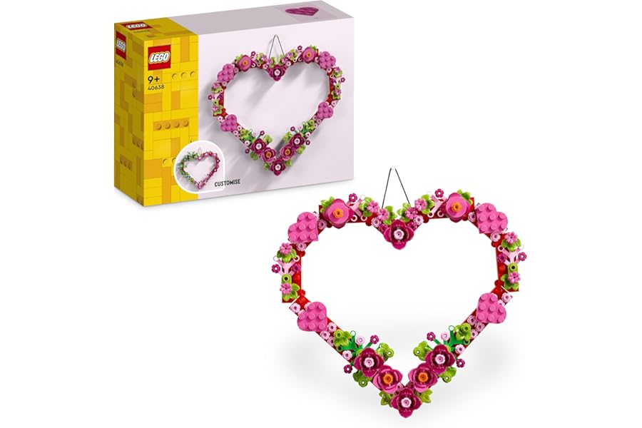 LEGO Heart Ornament Toy - Arts and Crafts Kit - Artistic Model for Exhibition with Flowers, Leaves and Hearts - Birthday Gift for Girls and Children from 9 Years - 40638