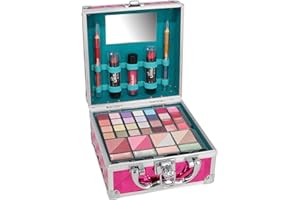 Love Urban Beauty Set Regalo Trucco Vegano con Custodia Exotic Vibes - 49 pezzi - Kit completo per il trucco iniziale con pennelli per il trucco, palette di ombretti, fard, gel glitterato, kit per il