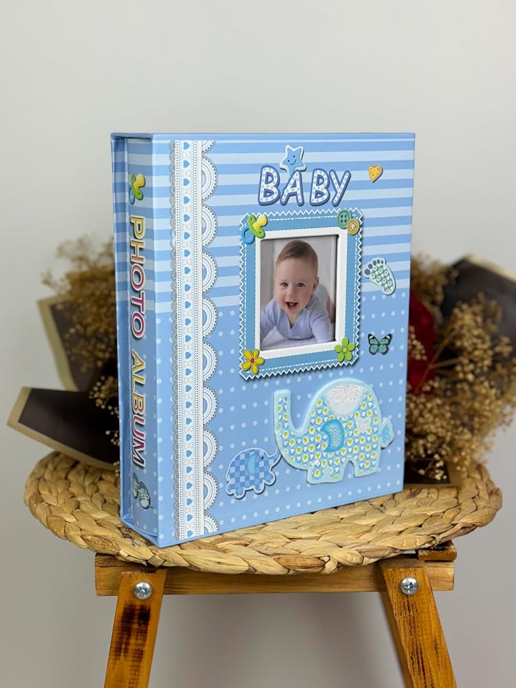 Rabsev Rs031 Bebek Fotoğraf Albümü 10x15cm 200 Fotoğraf Kapasiteli Kutulu Pencereli Bebek Albüm Mavi