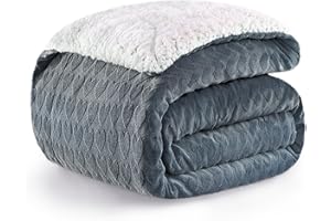 PanxHome Manta Sherpa 160x200 cm, de Terciopelo de Leche con Jacquard en Forma de Corazón, 470GSM Calientes y Cómodas, Decorativa para Silla, Sofá, Cama, Antiestática, Gris