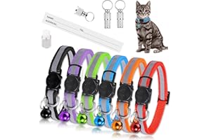 Favson Reflektierende Katzenhalsband mit Adressanhänger für Hunde Katzen, 8-Stück Verstellbar Katzen Halsbänder mit Sicherheitsverschluss und Glöckchen (6 Farben & 2 ID Tag)