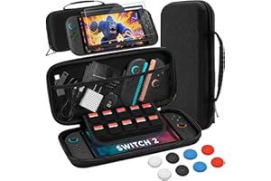 PALPOW Funda Protector Compatible con Nintendo Switch 2 Consola，Estuche rígido y Delgado con Vidrio Templado, 8 agarres para el Pulgar, Kit 10 en 1 para Switch 2, 10 Ranuras para Tarjetas de Juego