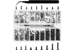 Lyeteung 500 Pièces 18 Tailles M1.2/M1.4/M2 Kit de Vis de Réparation Minuscule, Micro Visserie, Micro Vis de Réparation, avec Tournevis et Pince à Épiler, pour Lunettes, Ordinateur, Montres, Noir