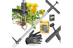KESSER® Extractor de Malas Hierbas con Mango | Eliminador de Malas Hierbas con Mango en T y Pedal | Herramienta de jardín para Eliminar eficazmente Las Malas Hierbas, 3 Dientes de Acero