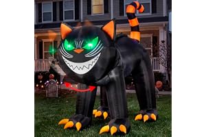 Joiedomi 2,1 m lång uppblåsbar katt för halloween med inbyggda gröna ljus, uppblåsbar svart krypande katt med rörligt huvud