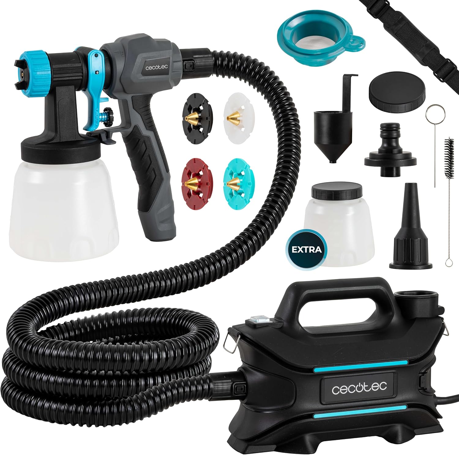 Cecotec Equipo de Pulverización de Pintura PerfectPaint 800 EasyGo con 800W de Potencia, Precisión de 18kPa, Incluye 4 Boquillas, 2 Contenedores de 1200ml, Correa Incluida, Caudal Máximo de 1000ml/min