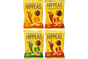 HIPPEAS Variety Pack Chickpea Puff Vegan Crisps | 24 x 22g Snack Bags | Plant-Based, Source of Protein & Fibre | Free from Gluten & Artificial Flavours | Light & Crunchy - 91 calories per serving