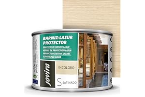 JOVIRA PINTURAS BARNIZ LASUR Protector Satinado (7 colores) Protege, decora y embellece todo tipo de madera (375 Mililitros, Incoloro) D-01C