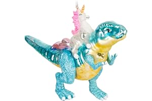 ‎BRUBAKER BRUBAKER Einhorn reitet auf Dinosaurier Weihnachtskugel aus Glas - Handbemalt und Mundgeblasen - Christbaumschmuck - Fantasie Dino Figur Lustig Weihnachtsdeko Anhänger Bunt - Baumkugel