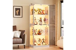 MSFE Vitrina de Cristal con LED,Vitrinas para Salon con Sensor Inteligente,4 Capas de Vitrina Expositora para Colecciones,Armario de Almacenamiento de Vidrio,Capacidad de Carga por Capa:25 kg,Blanco