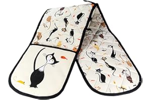 SPOTTED DOG GIFT COMPANY Double Oven Gloves Heat Resistant Oven Gloves, Mitts Potholder for Home Cooking & Baking, Black Cat Themed Kitchen Accessories Gifts for Cat Lovers Women Men